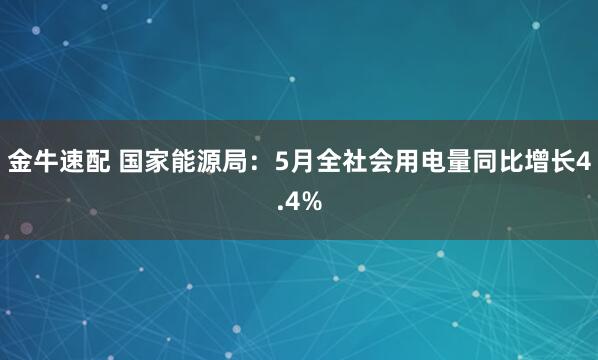 金牛速配 国家能源局：5月全社会用电量同比增长4.4%