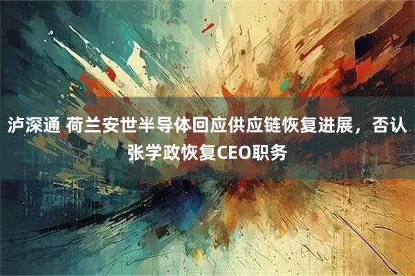 泸深通 荷兰安世半导体回应供应链恢复进展，否认张学政恢复CEO职务